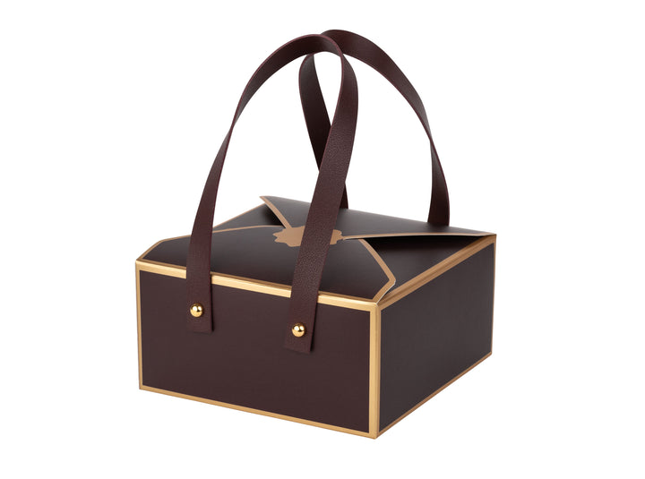 Maroon 4 Pack of Bakery Boxes Decorative Gift Boxes with Leather HandlesÐ 6x6x3 inch
