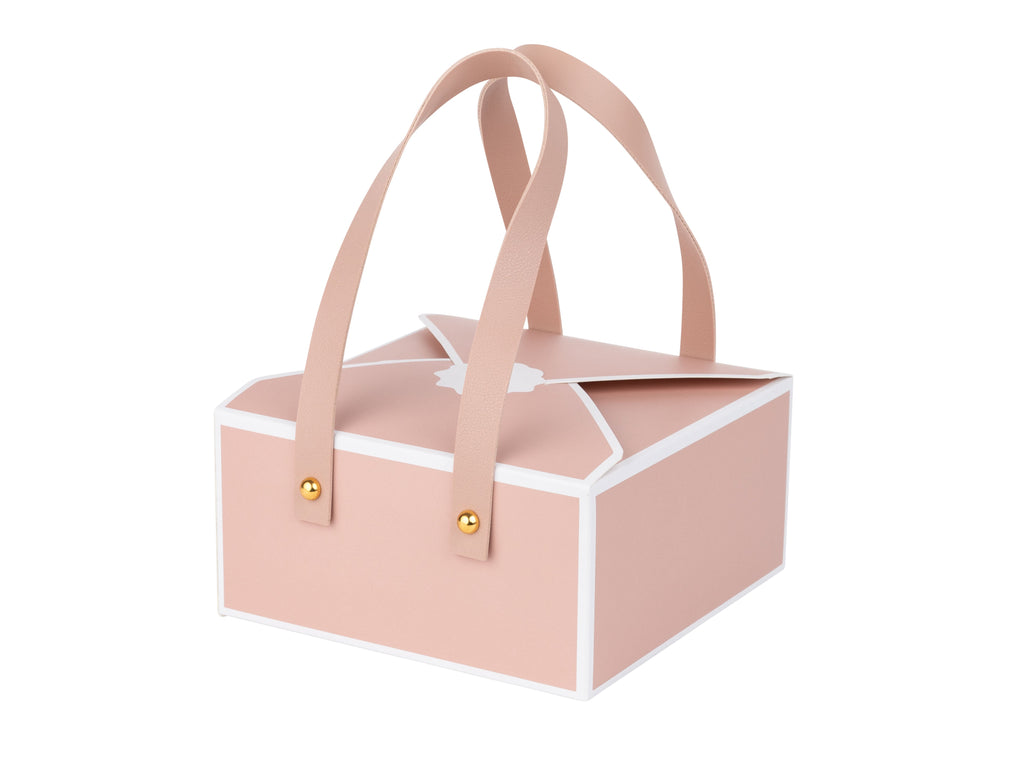 Pink 4 Pack of Bakery Boxes Gift Boxes with Leather Handles 6x6x3 inch