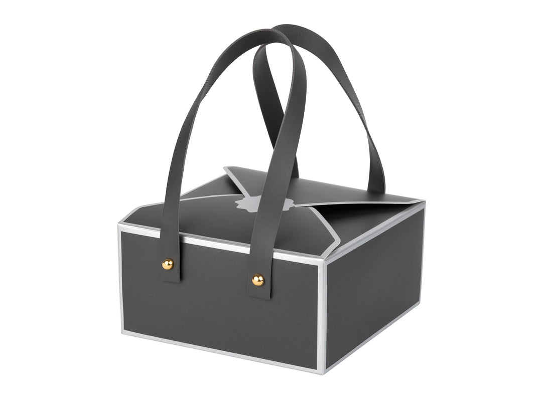 Grey Cookie Boxes 4 Pack of Bakery Boxes Gift Boxes with Leather HandlesÐ 6x6x3 inch Treat Boxes