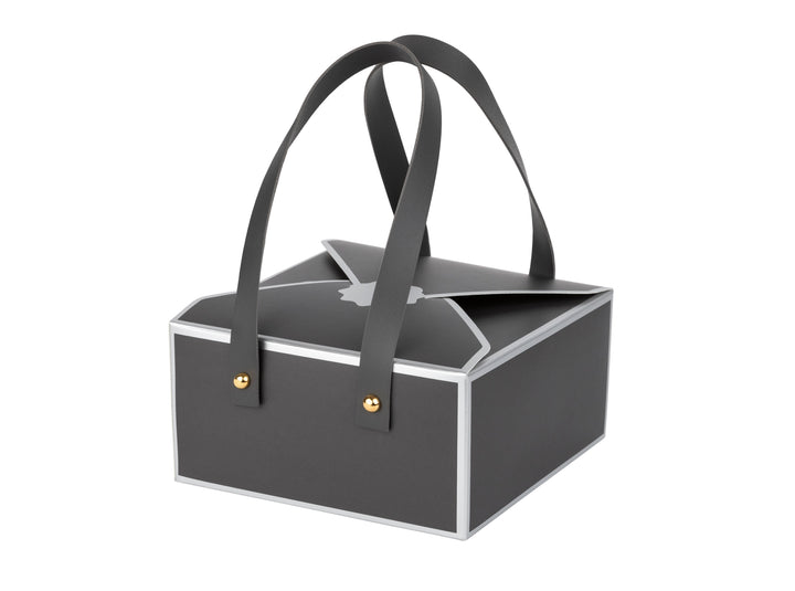 Grey Cookie Boxes 4 Pack of Bakery Boxes Gift Boxes with Leather HandlesÐ 6x6x3 inch Treat Boxes