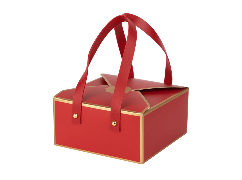Red Cookie Boxes 4 Pack of Bakery Boxes Gift Boxes with Leather HandlesÐ 6x6x3 inch Treat Boxes