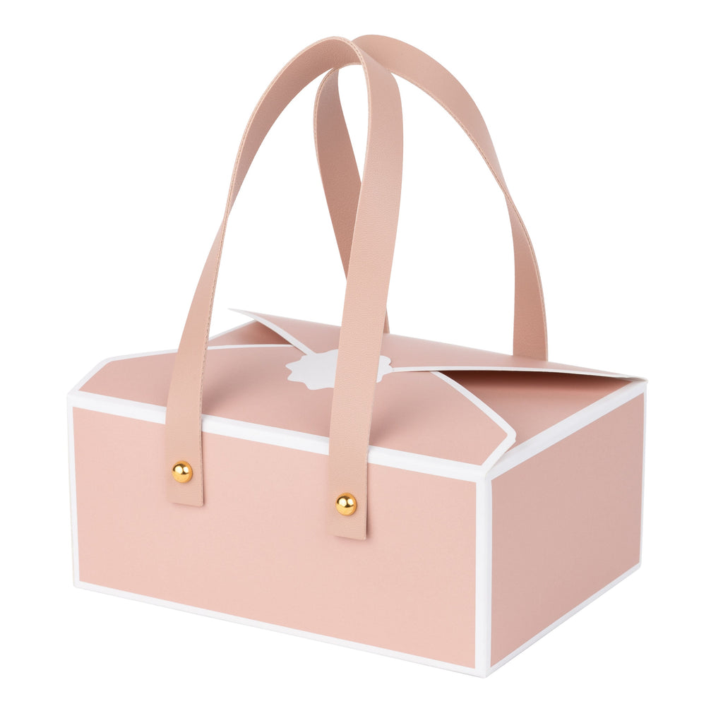 Pink Cookie Boxes 4 Pack of Bakery Boxes Gift Boxes with Leather Handles 5x7x3 inch