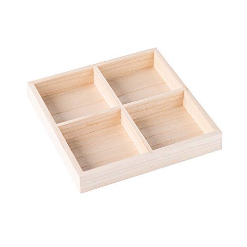 Four Sections Wooden Tray Square 7x7x1.4 Inches (3 Pack)