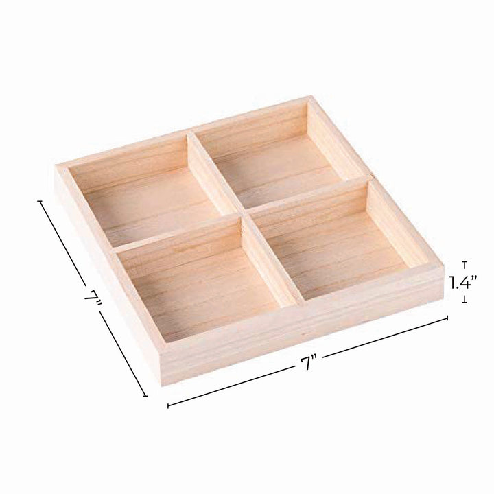 Four Sections Wooden Tray Square 7x7x1.4 Inches (3 Pack)