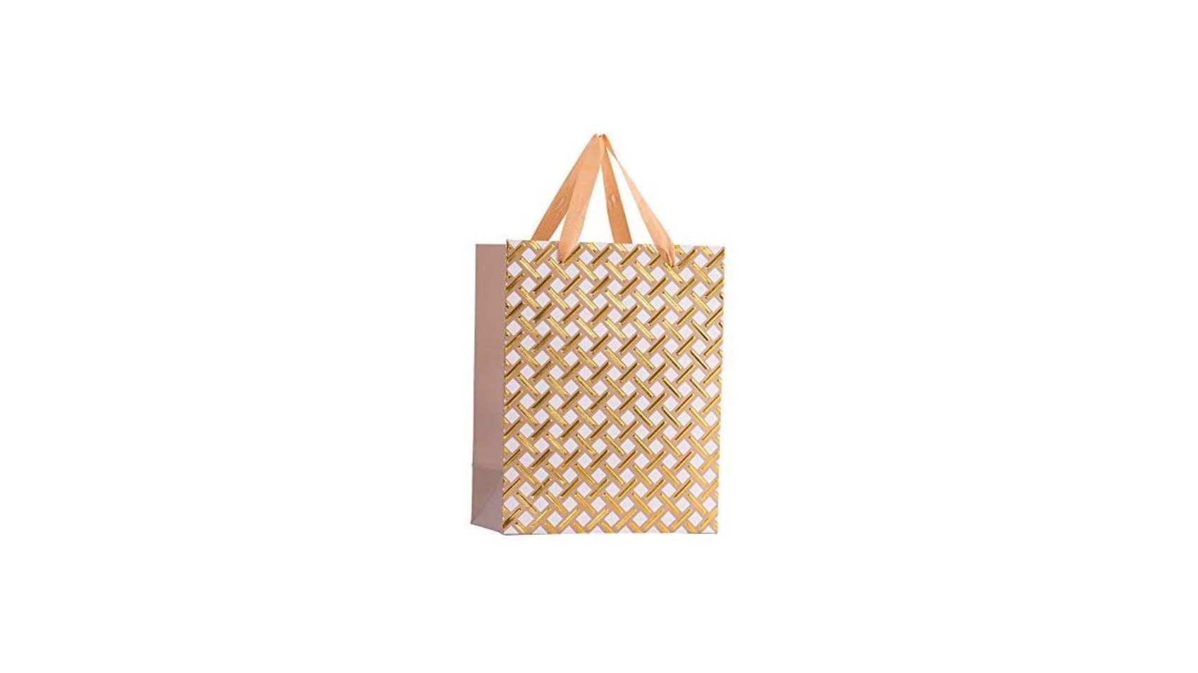  Hammont Wedding Bridesmaid Gift Bag - Checkered Design Party  Favors - 12 Pack Foil Stamped Gift Bag for Hotel Guests - Beautiful  Birthday Present Bags - Durable Ribbon Handles - 9”x