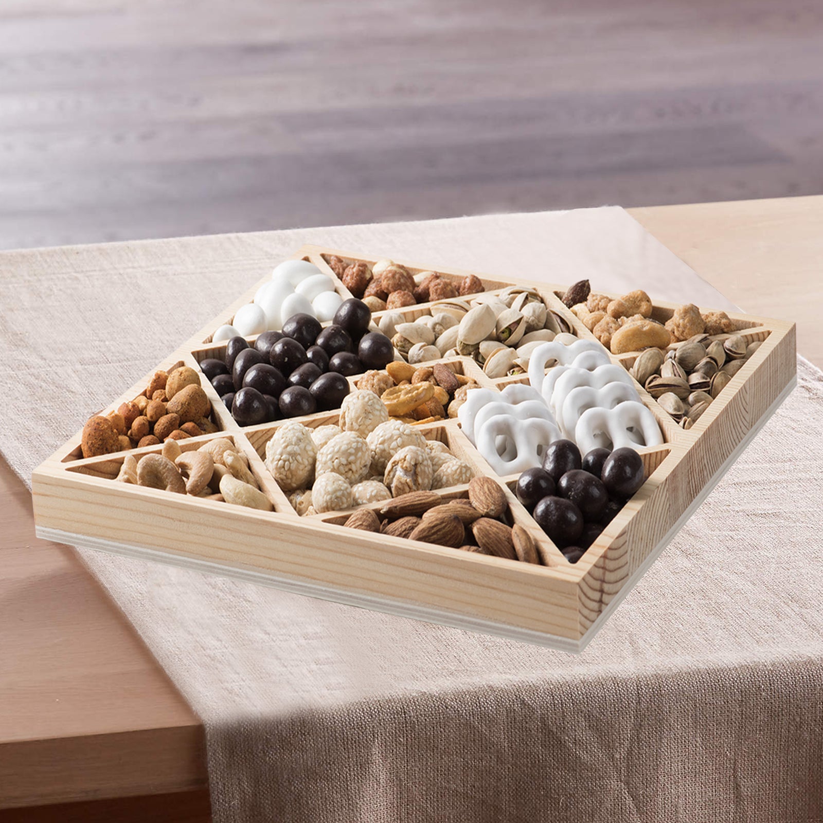Square Sectional Wooden Trays 2 Pack 10"X10"X1.13"