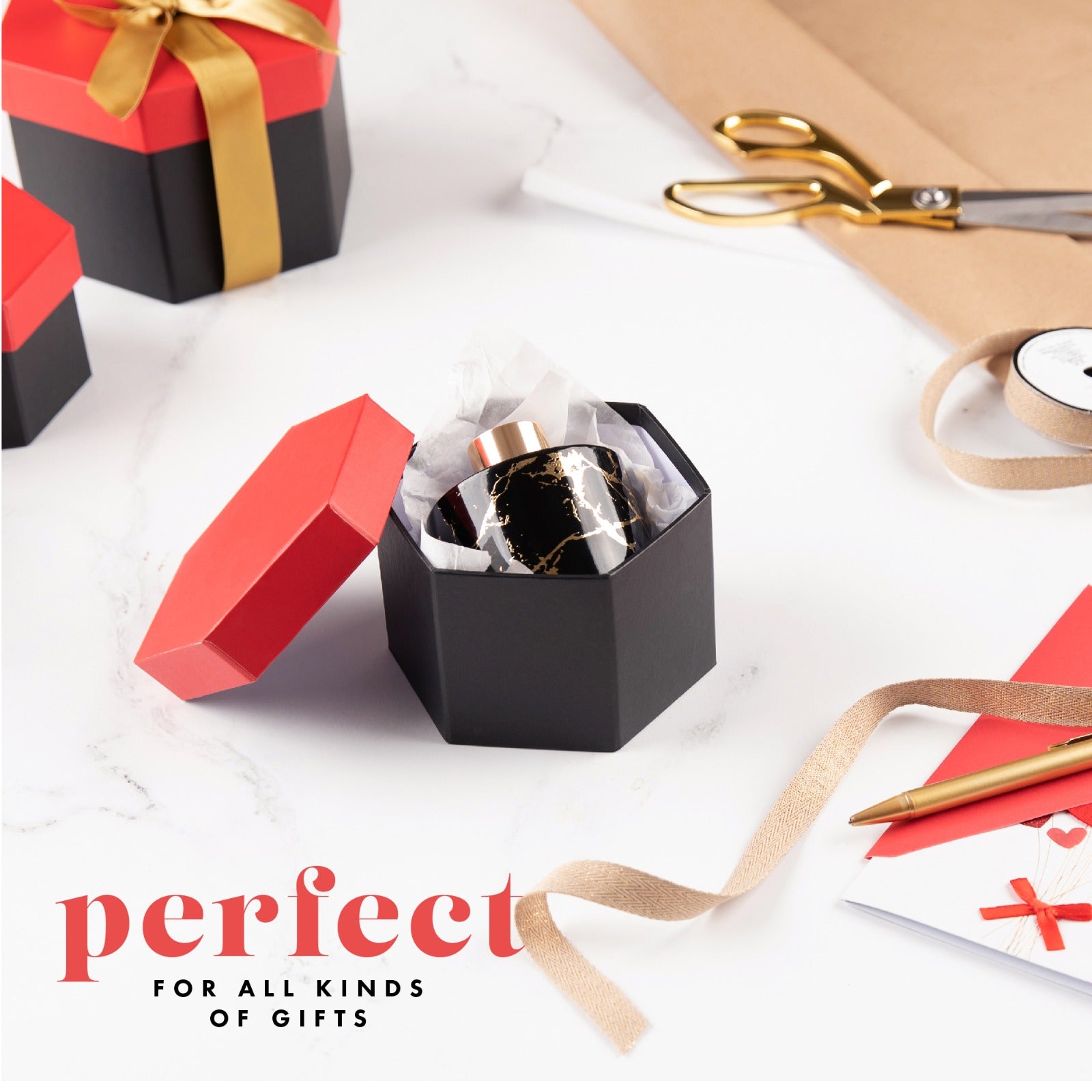 Gift Box Tower Hexagon With Ribbon