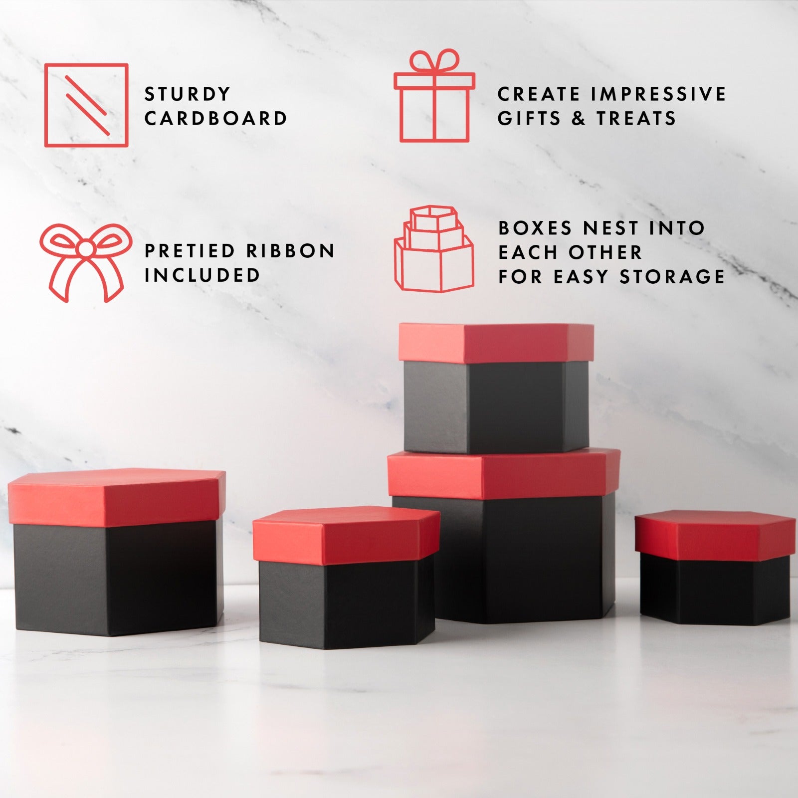 Gift Box Tower Hexagon With Ribbon