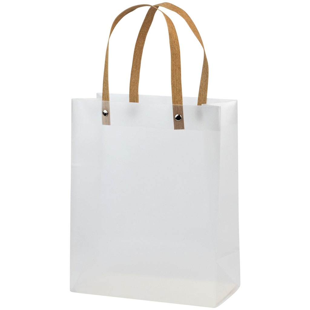 Clear Plastic Bag With Brown Straw Handle 9.75X7.75X4 Inches 10 Pack