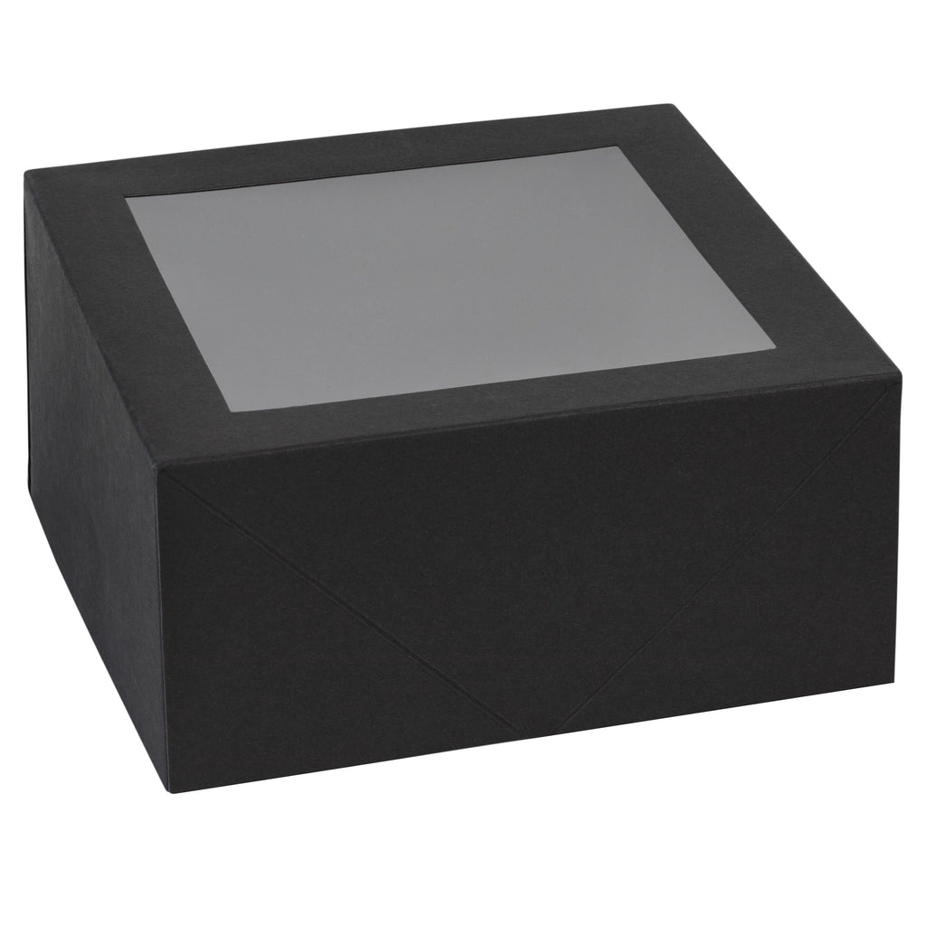 Square Bakery Boxes with window 8 Pack Black 6X6X3"