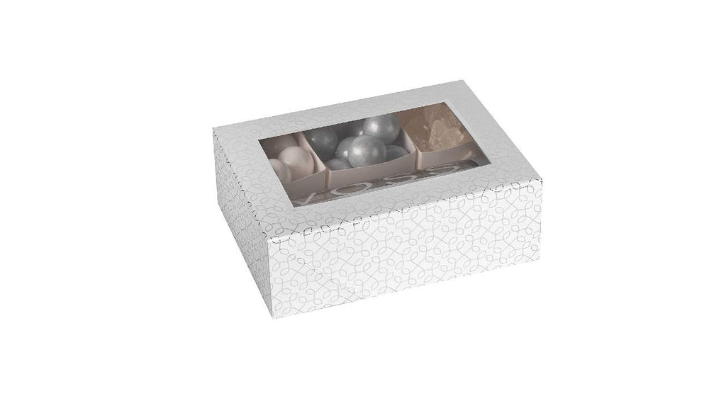 Window Box With Six Sections 7"X5"X2.5" Silver and White6 Pack