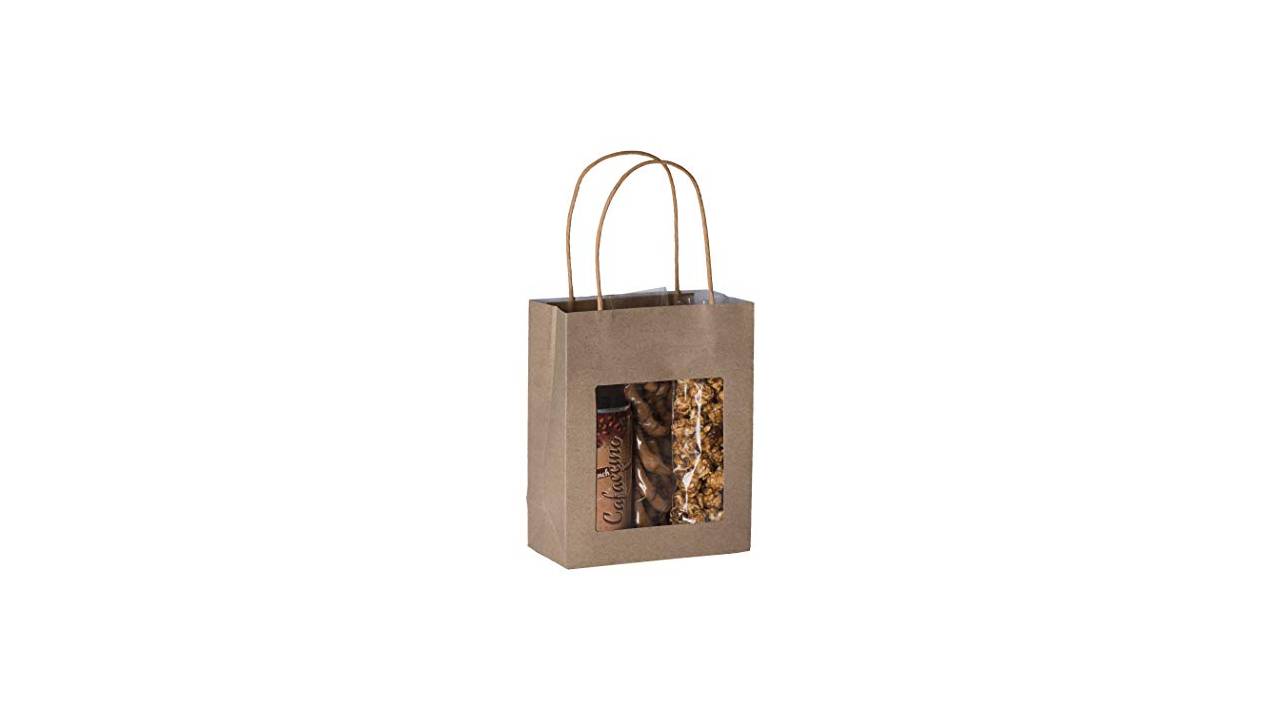Brown Kraft Paper Bag With Window 10 Pack 7.75"X 6.25"X 3"