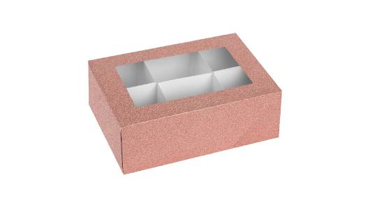 Window Box Rose Gold Glitter With Six Sections 6 Pack 7"X5"X2.5"