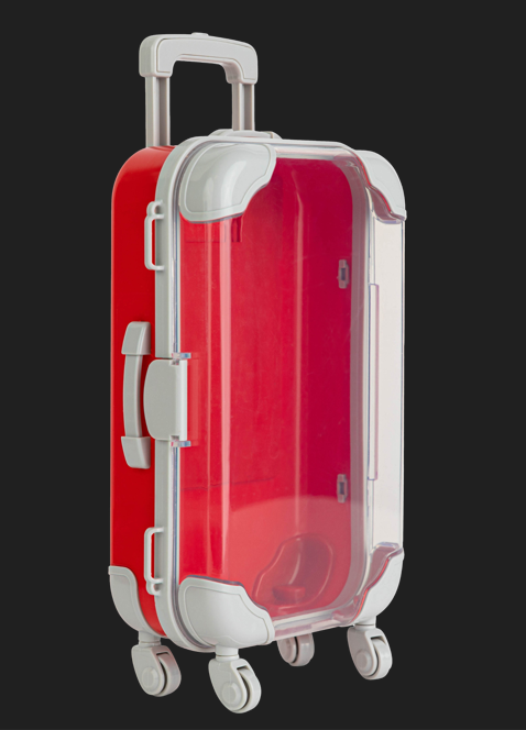 Miniature Plastic Rolling Suitcase with Transparent Lid 6.7x2.95x1.38 6 Pack