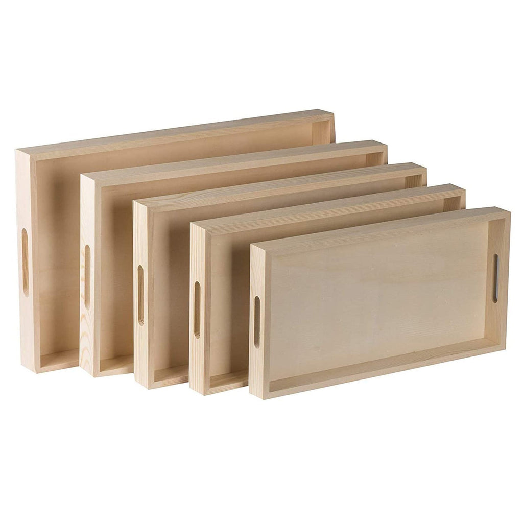 Wooden Nested Serving Trays Five Piece Rectangular