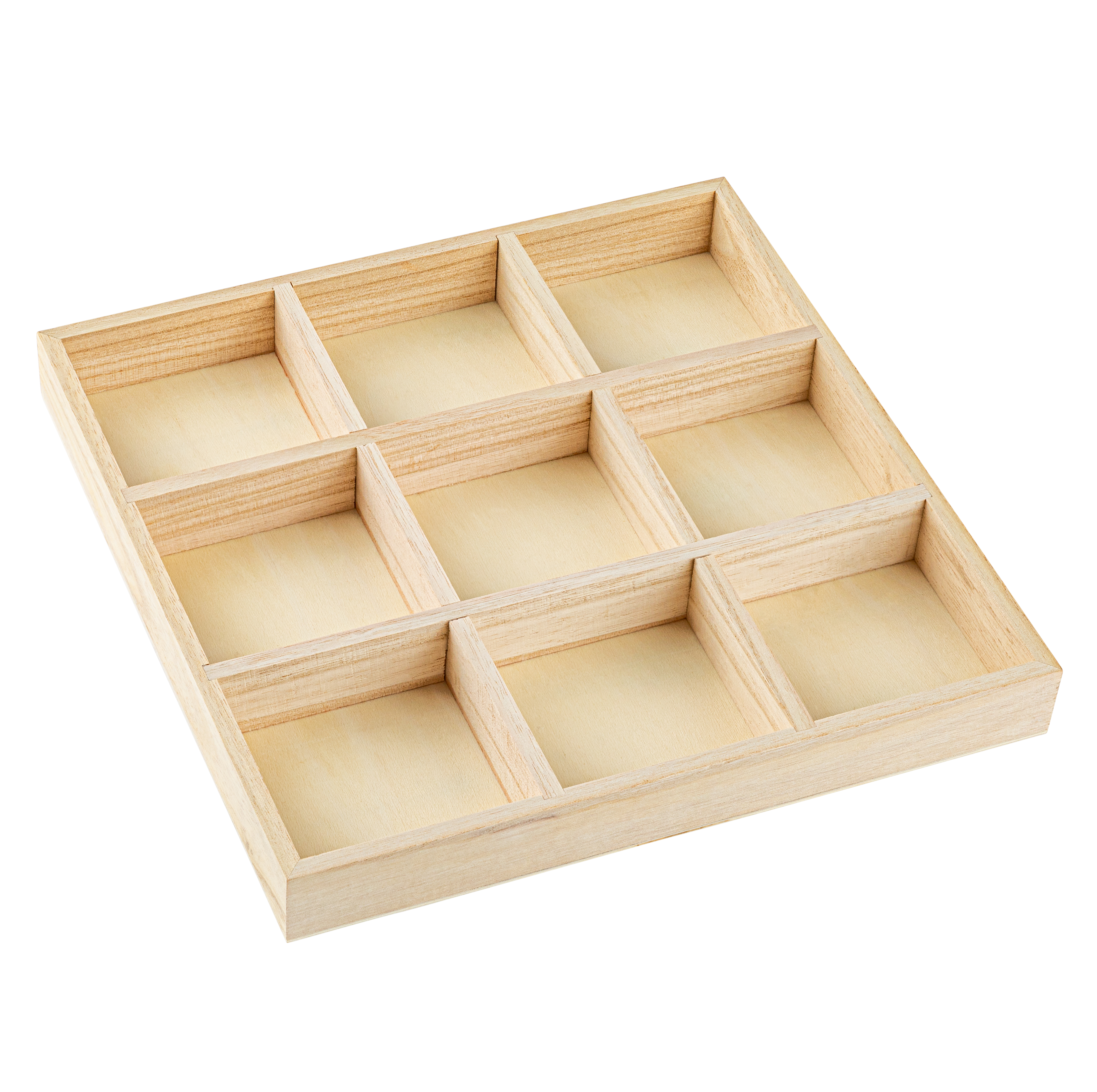 9 section square wood tray 3 pack 10.5x10.5x1.25