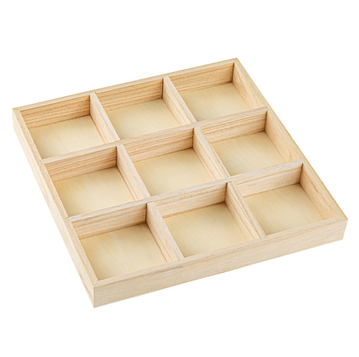 9 section square wood tray 3 pack 10.5x10.5x1.25