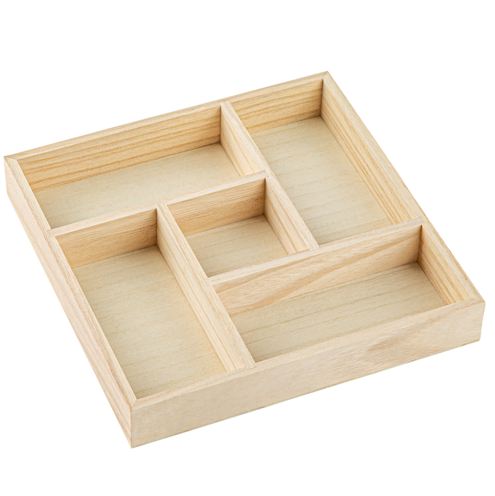 Wooden Tray with 5 Sections 3 Pack Platters 8”x8”x1.22"