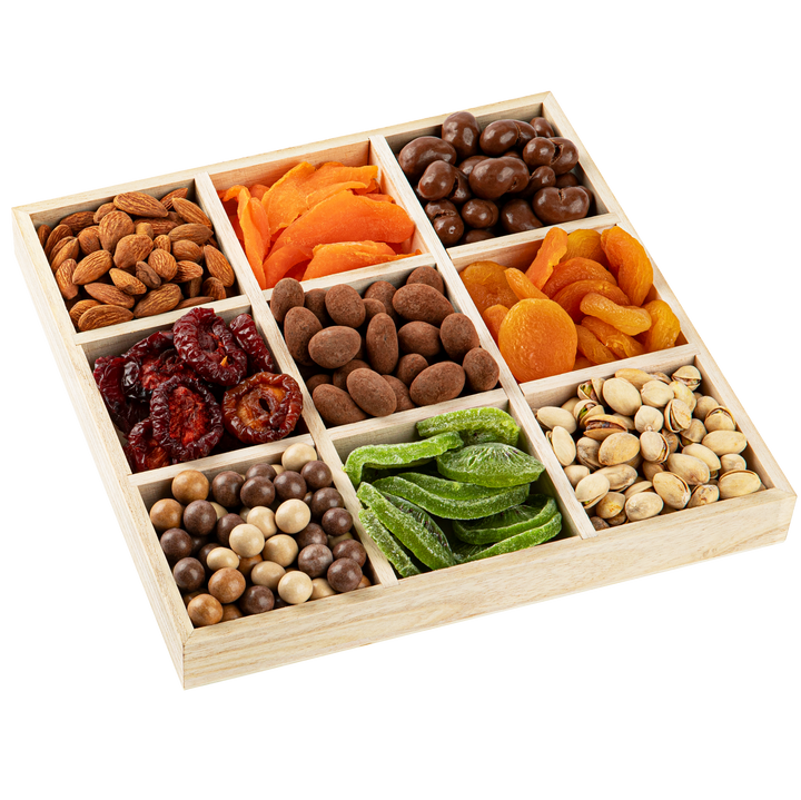 9 section square wood tray 3 pack 10.5x10.5x1.25