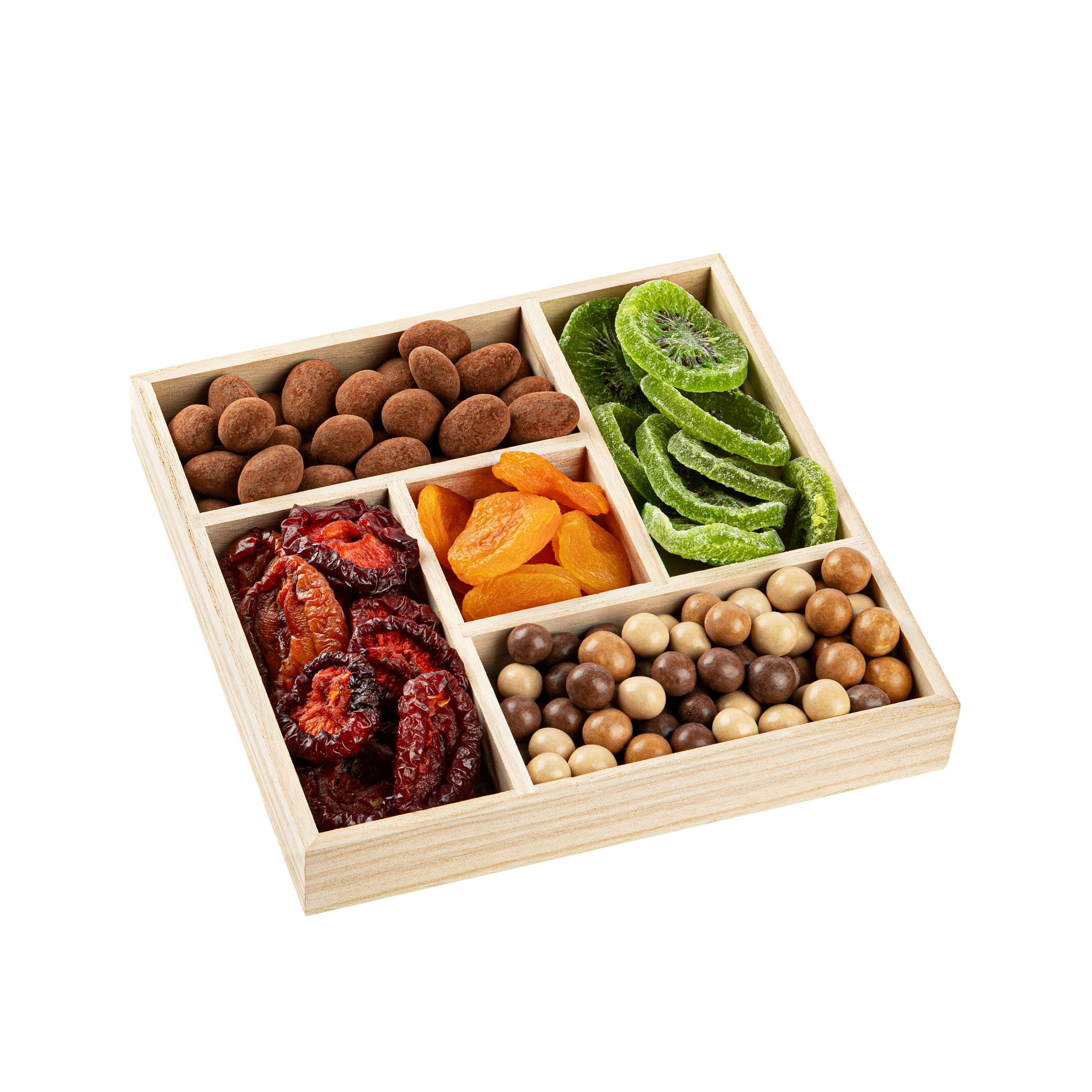 Wooden Tray with 5 Sections 3 Pack Platters 8”x8”x1.22"