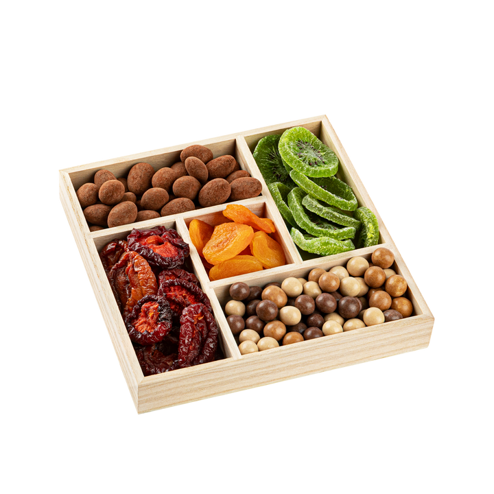 Wooden Tray with 5 Sections 3 Pack Platters 8”x8”x1.22"