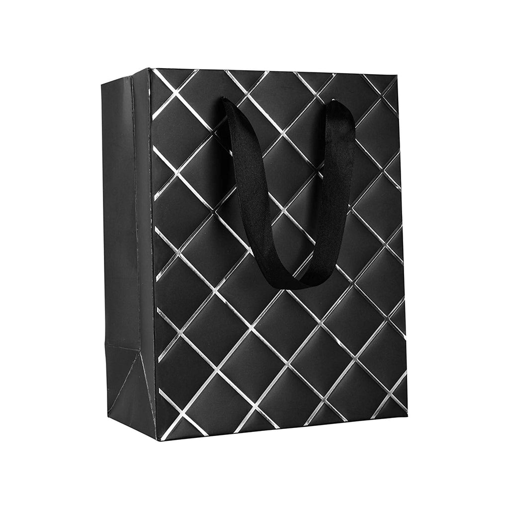 Diamond Gift Bags Black 9"X 7"X 4" Set 12 Pack