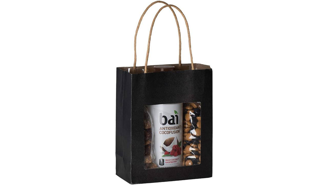 Black Kraft Paper Bag With Window 10 Pack 7.75"X 6.25"X 3"