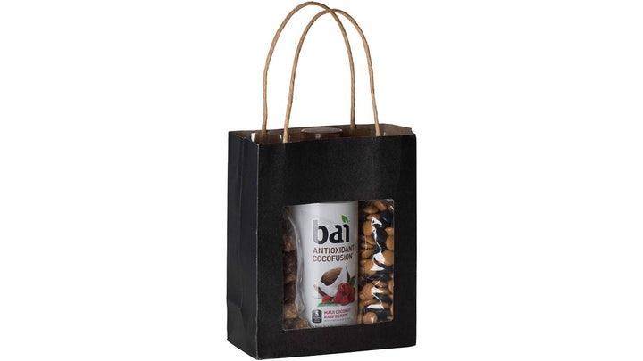 Black Kraft Paper Bag With Window 10 Pack 7.75"X 6.25"X 3"