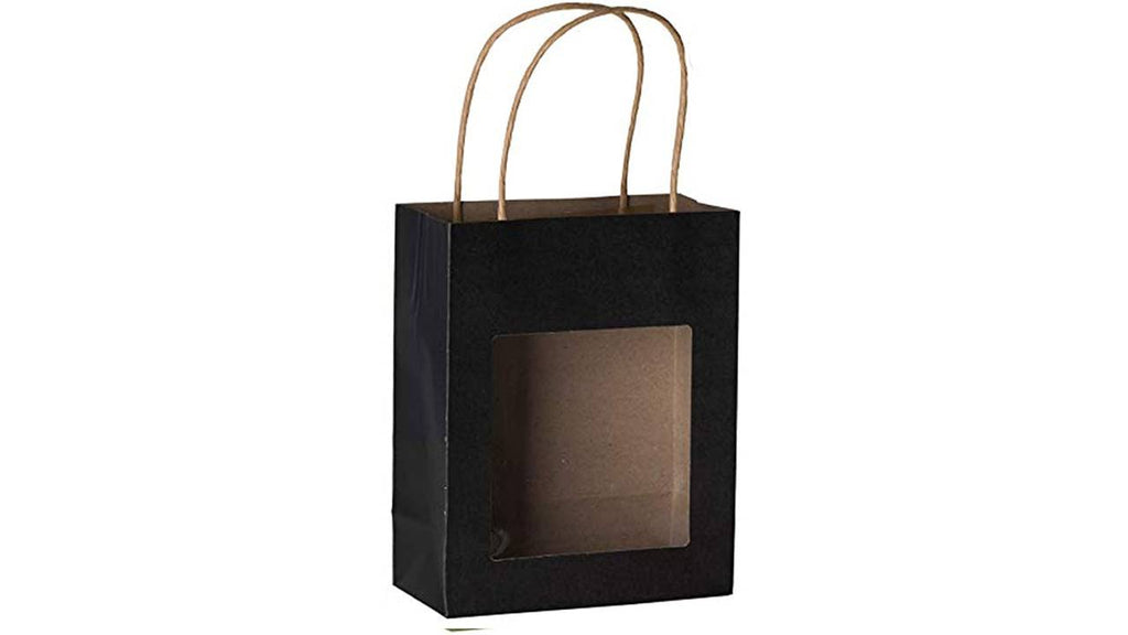 Black Kraft Paper Bag With Window 10 Pack 7.75"X 6.25"X 3"