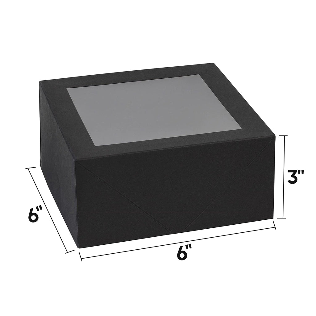Square Bakery Boxes with window 8 Pack Black 6X6X3"
