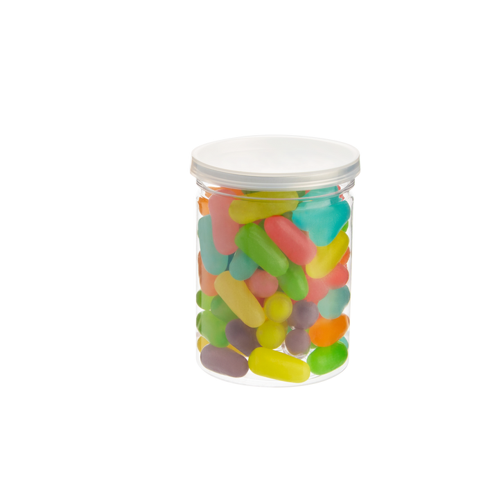 4oz clear can  with Aluminum Peel-Off Lid and Plastic Lid
