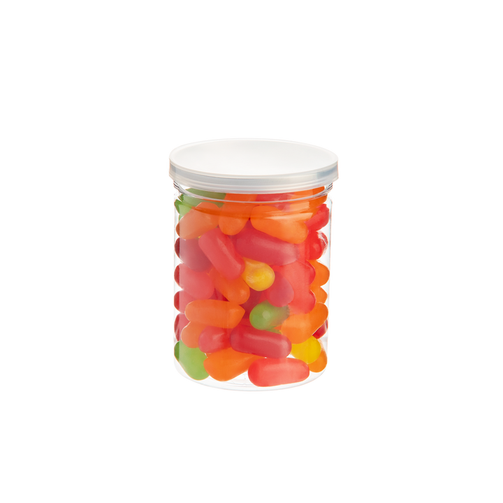 4oz clear can  with Aluminum Peel-Off Lid and Plastic Lid