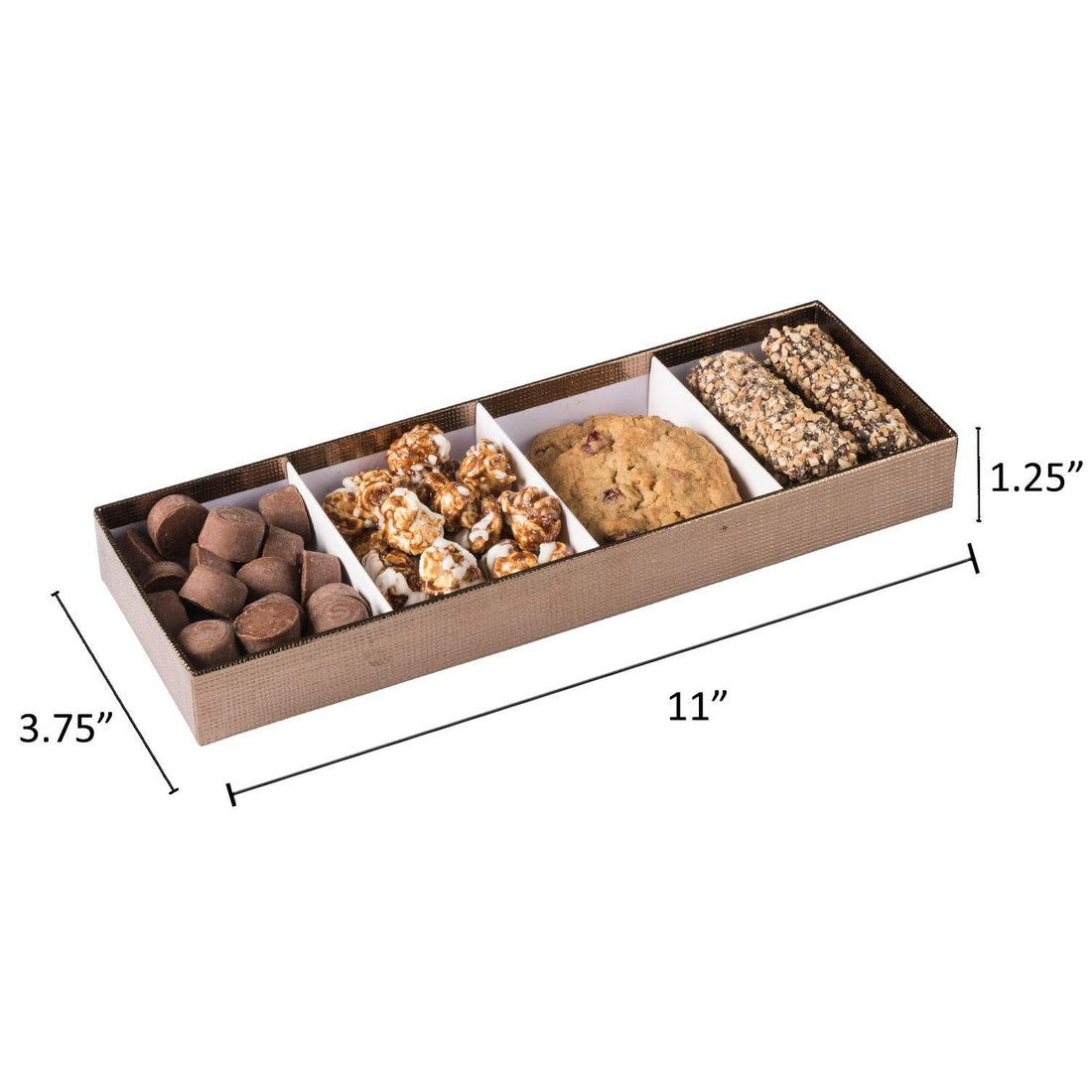 Four Section Gold Tray  4 Packs Gift Box With Clear Cover 11" X 3.75" X 1.25"