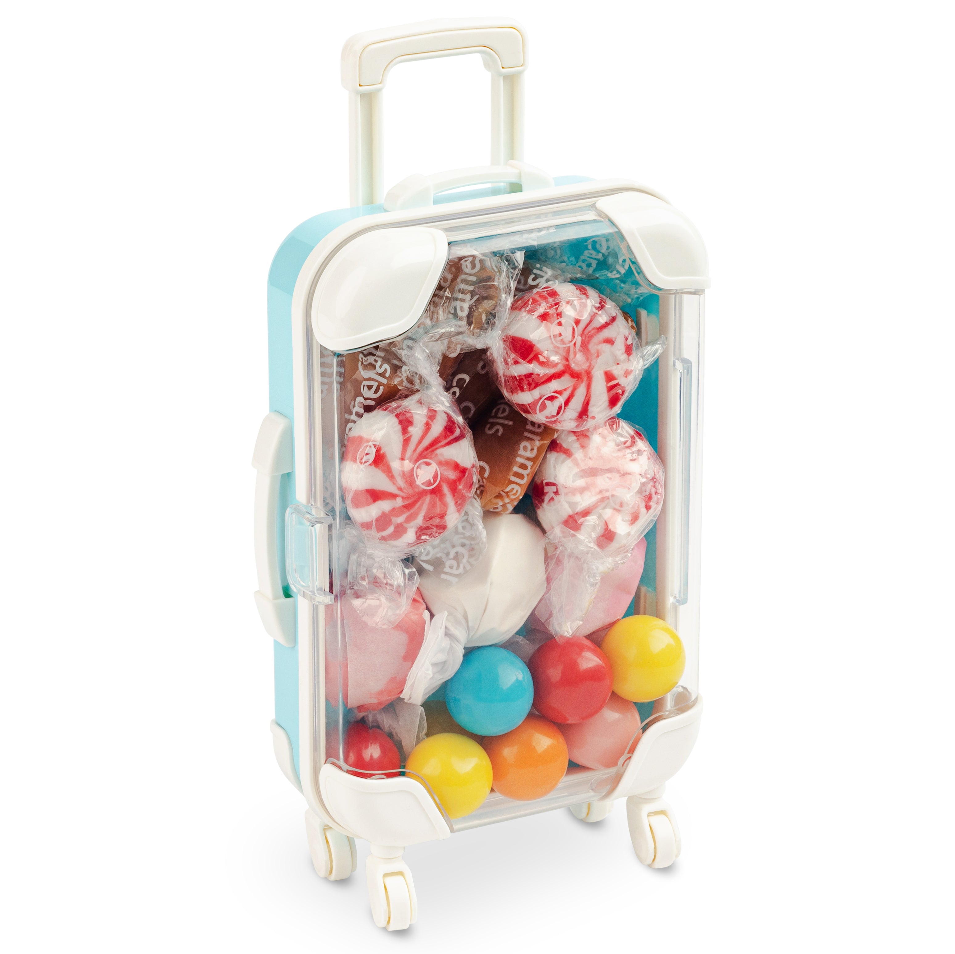 Miniature Plastic Rolling Suitcase with Transparent Lid 6.7x2.95x1.38 6 Pack