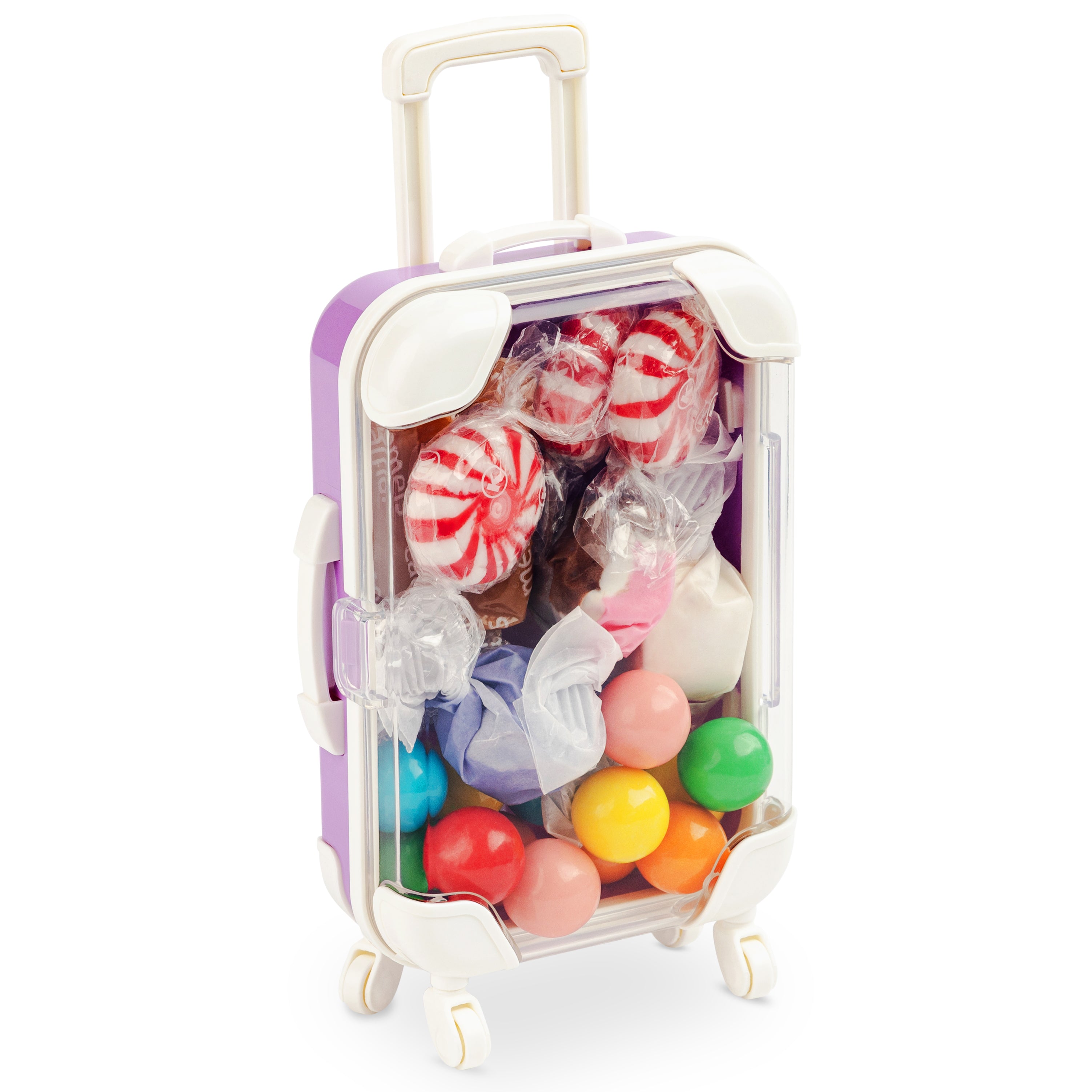 Miniature Plastic Rolling Suitcase with Transparent Lid 6.7x2.95x1.38 6 Pack