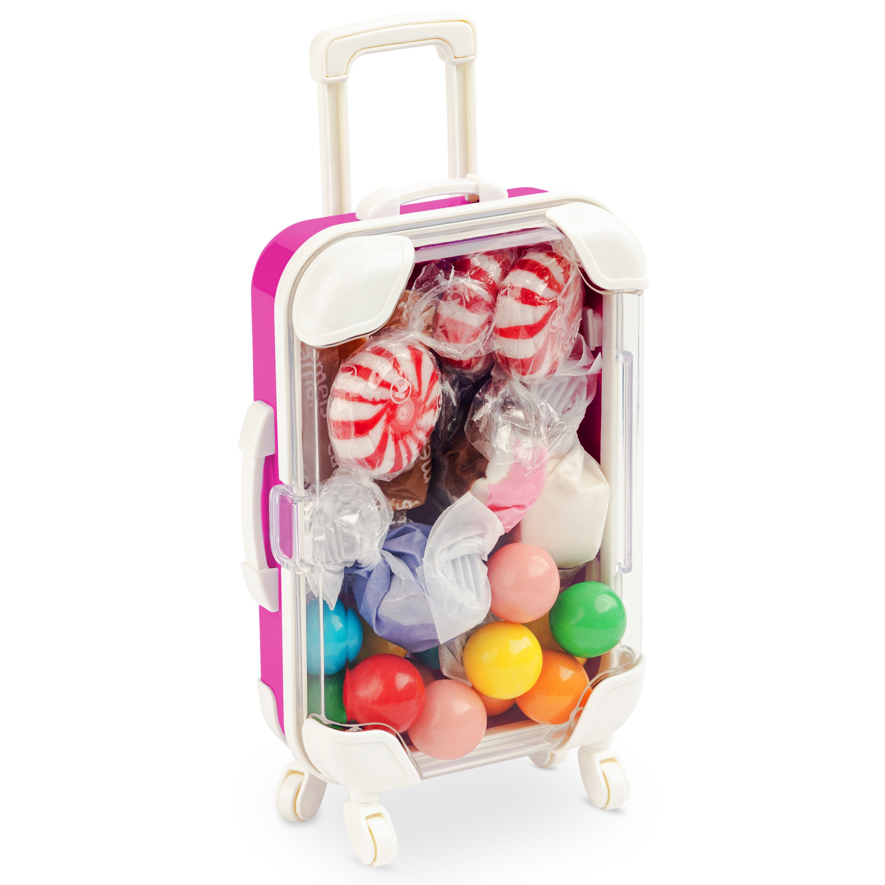 Miniature Plastic Rolling Suitcase with Transparent Lid 6.7x2.95x1.38 6 Pack
