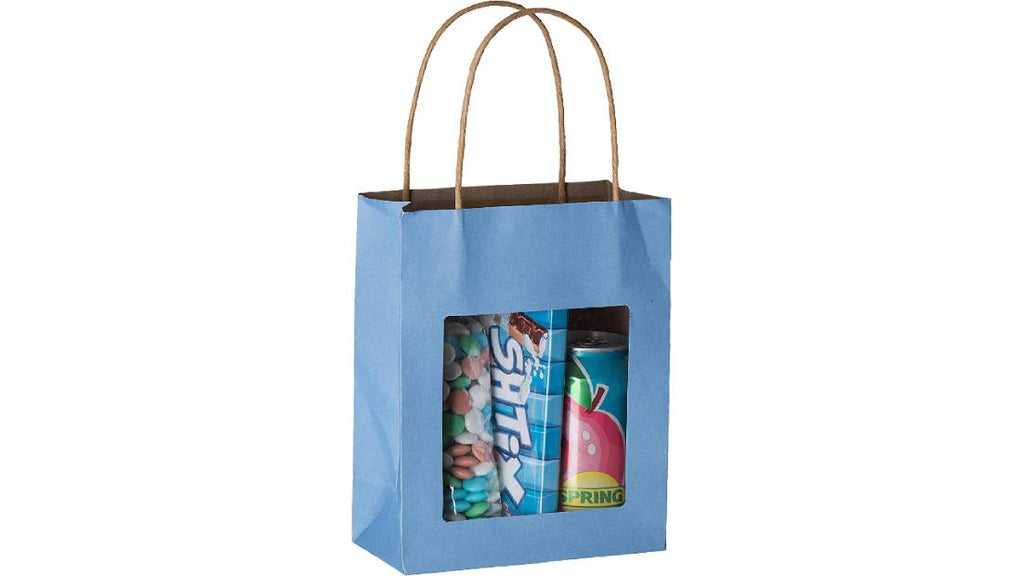 Blue Kraft Paper Bag With Window 10 Pack 7.75"X 6.25"X 3"