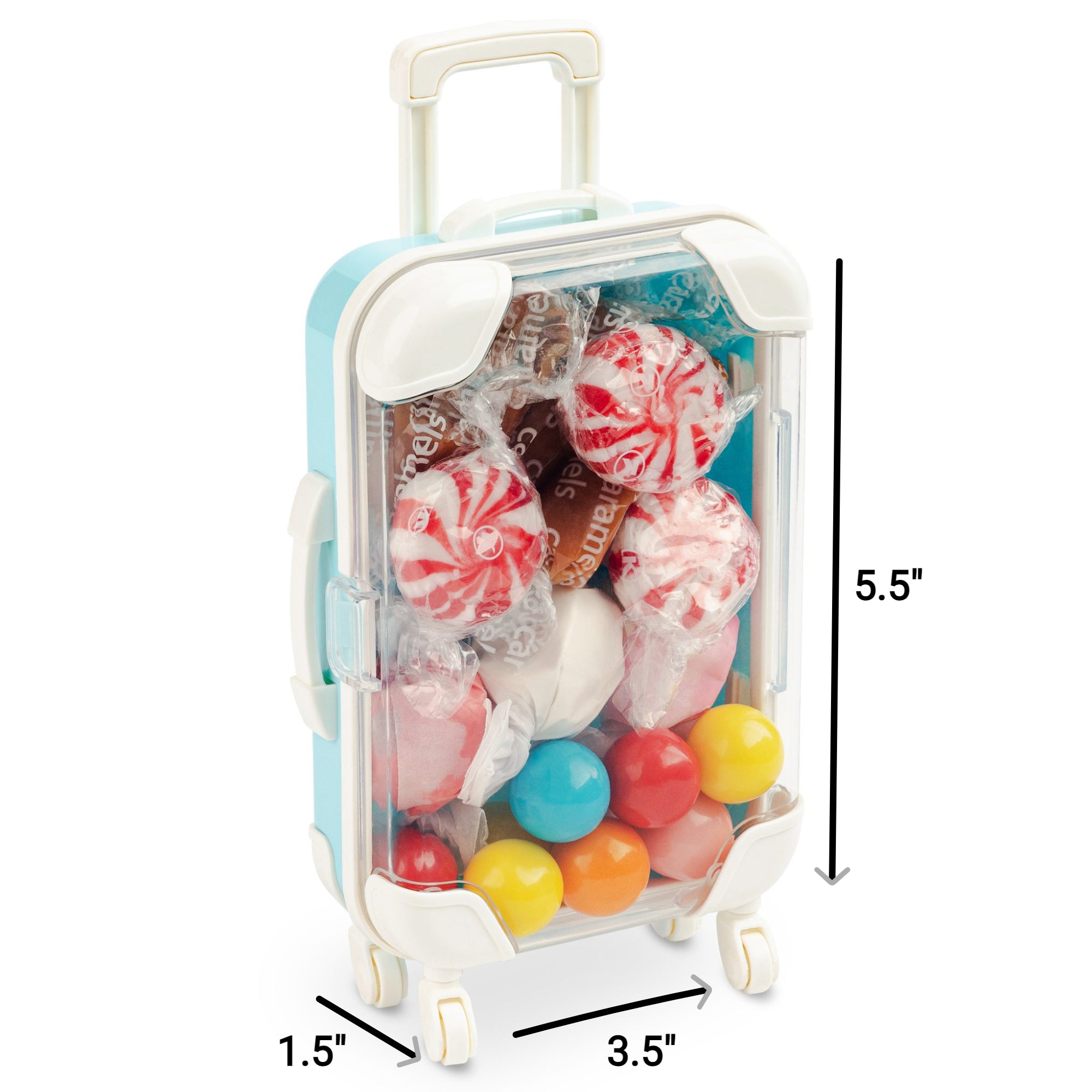 Miniature Plastic Rolling Suitcase with Transparent Lid 6.7x2.95x1.38 6 Pack