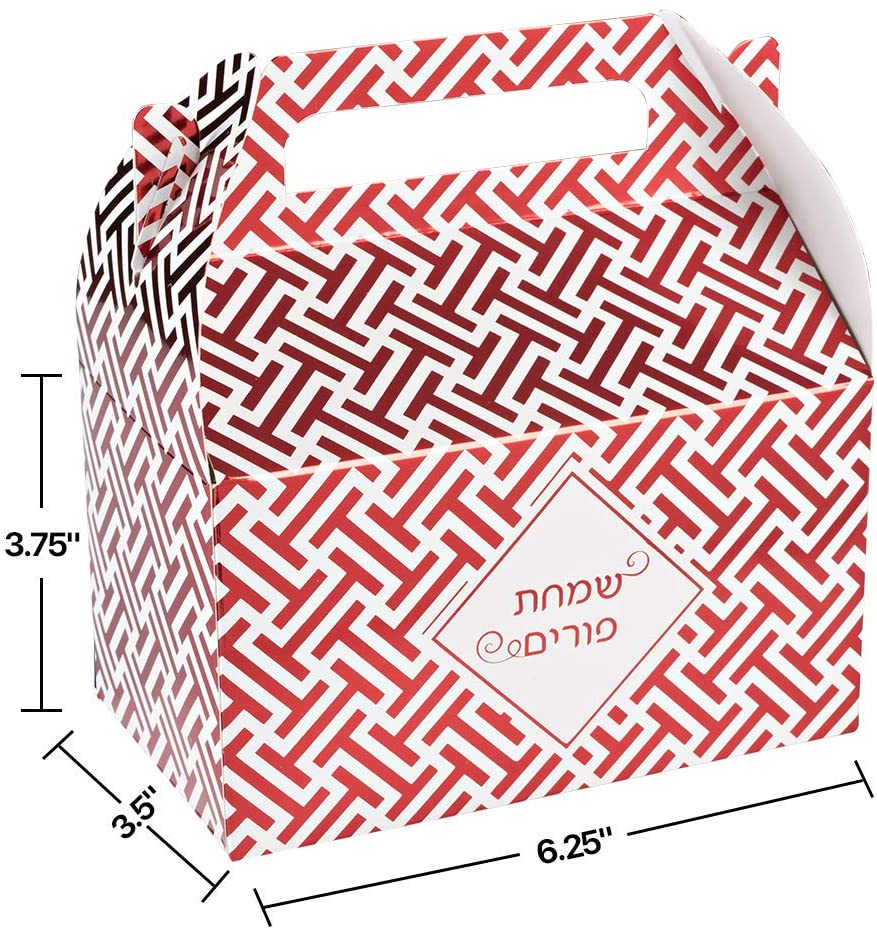 Foil Purim Treat Box Red 6.25" X 3.75" X 3.5" 10 Pack