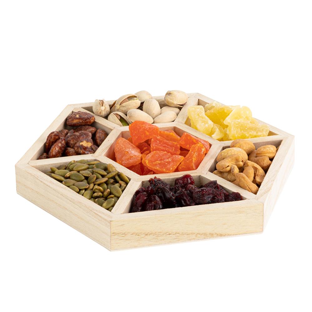 Hexagon Wooden Trays with sections 3 Pack 8.5"X8.5"X1"
