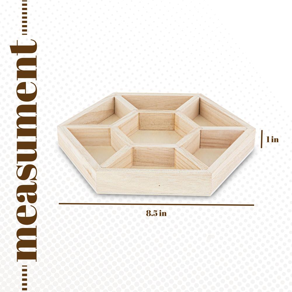 Hexagon Wooden Trays with sections 3 Pack 8.5"X8.5"X1"