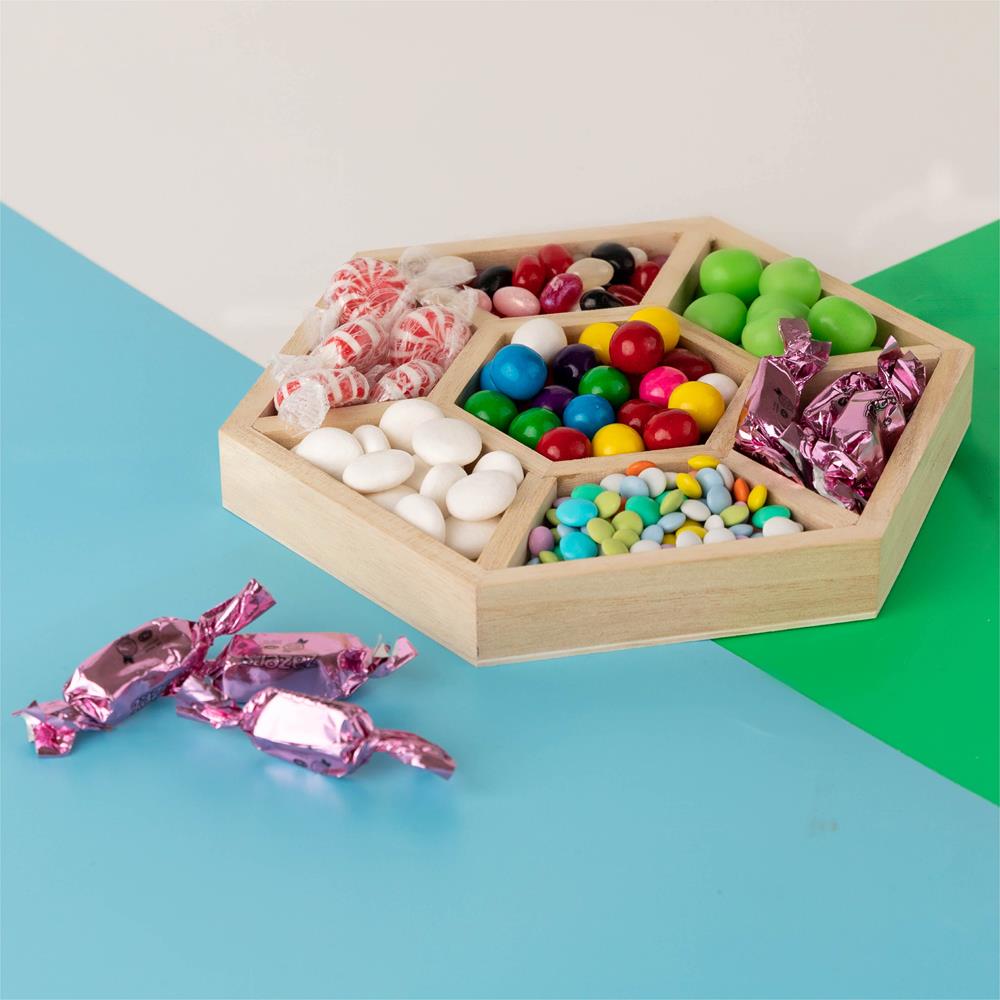 Hexagon Wooden Trays with sections 3 Pack 8.5"X8.5"X1"