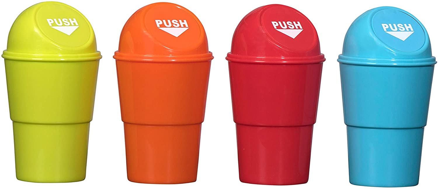 Mini Trash Cans Red Blue Yellow & Orange 3.75" X 6.5"
