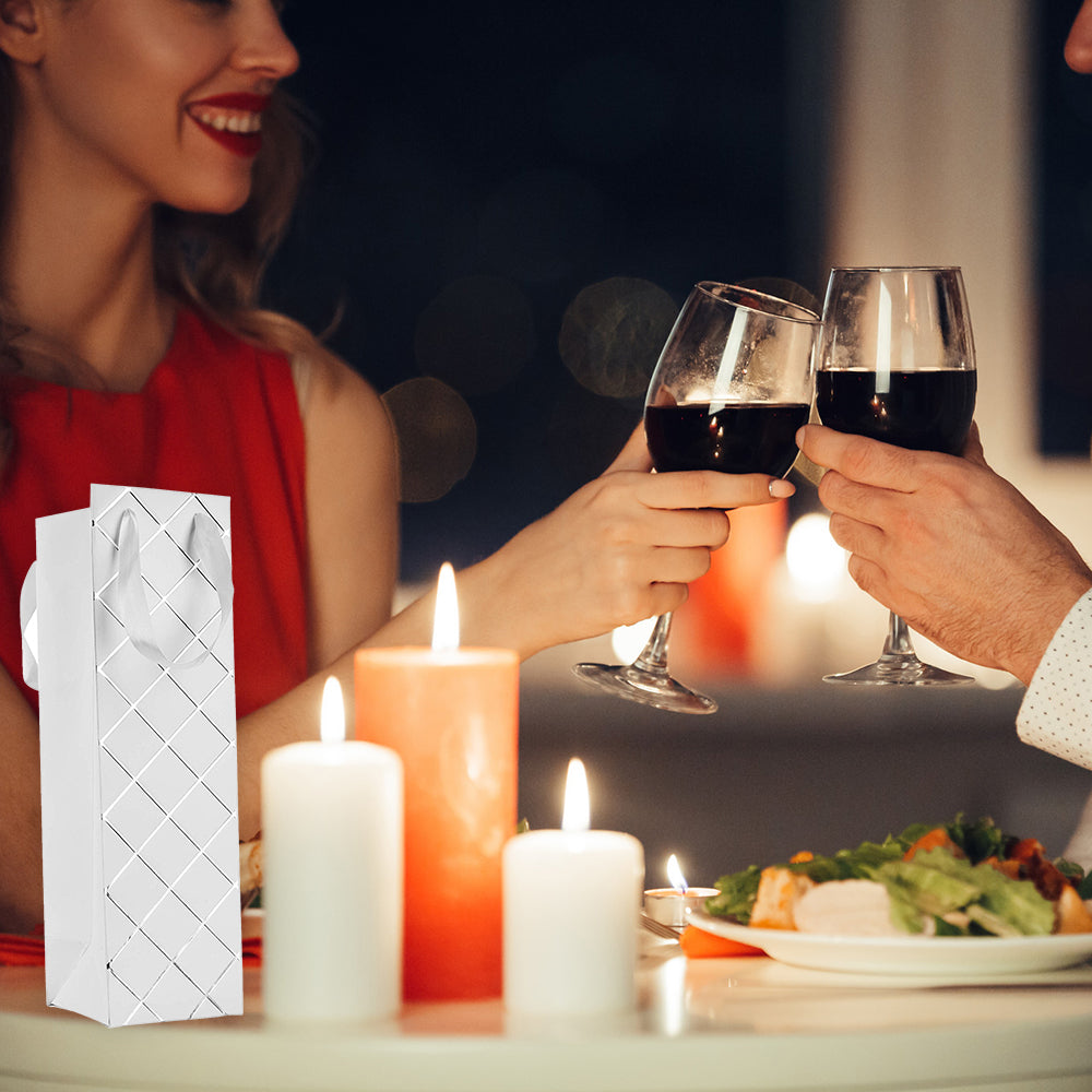 Diamond Wine Gift Bags Set 12 Pack White 14"X 4"X 4"