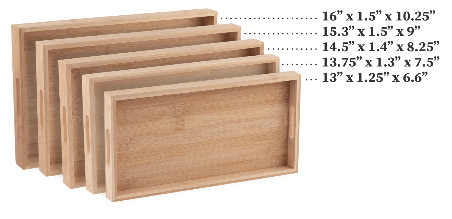 Bamboo Kitchen Serving Tray  Eco Friendly Wooden Serving Trays for Meat, Vegetables, Cheese and Charcuterie Board  5 Pack