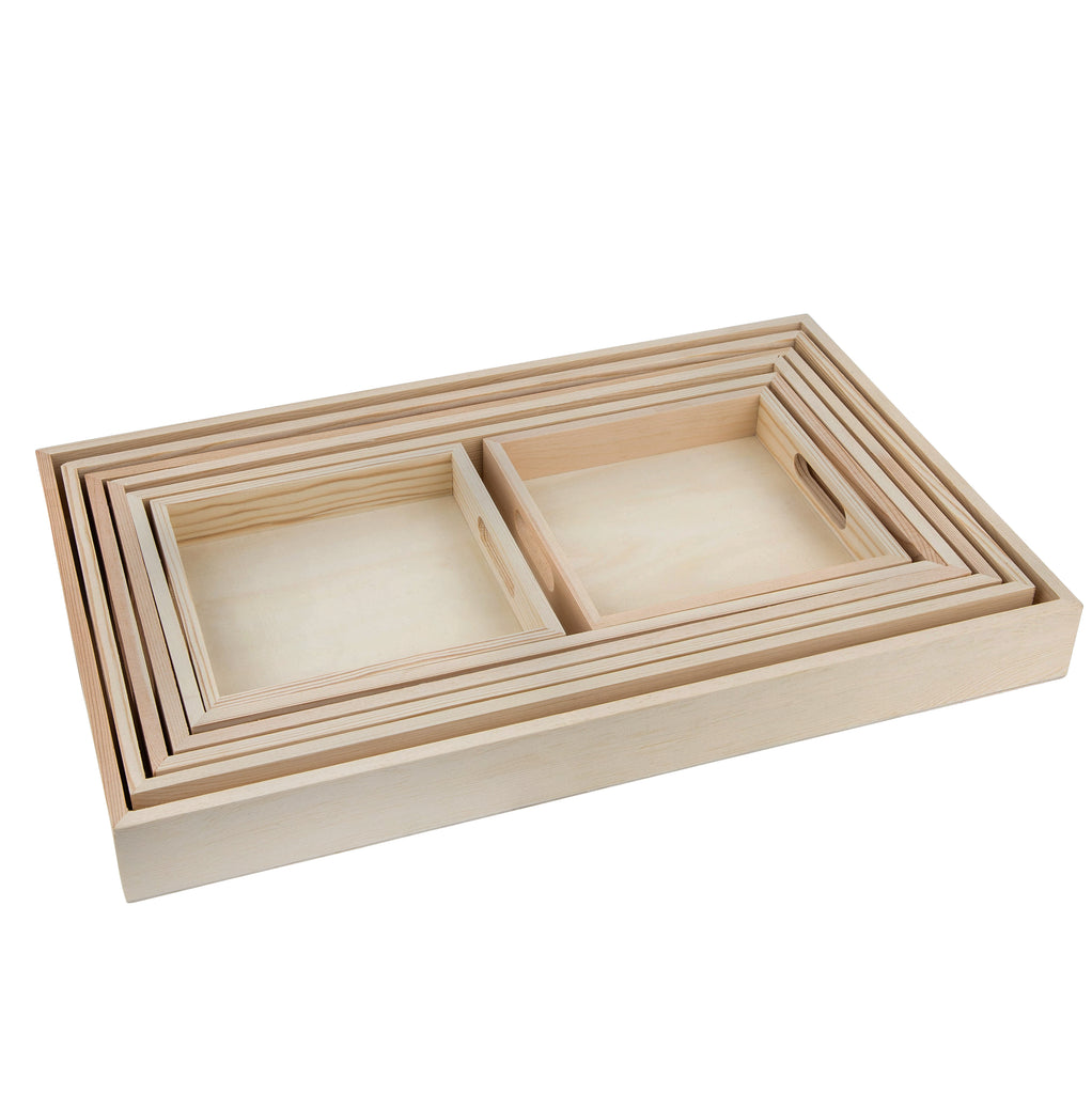 Wooden Nested Serving Trays 7 Pack Set Of Rectangle