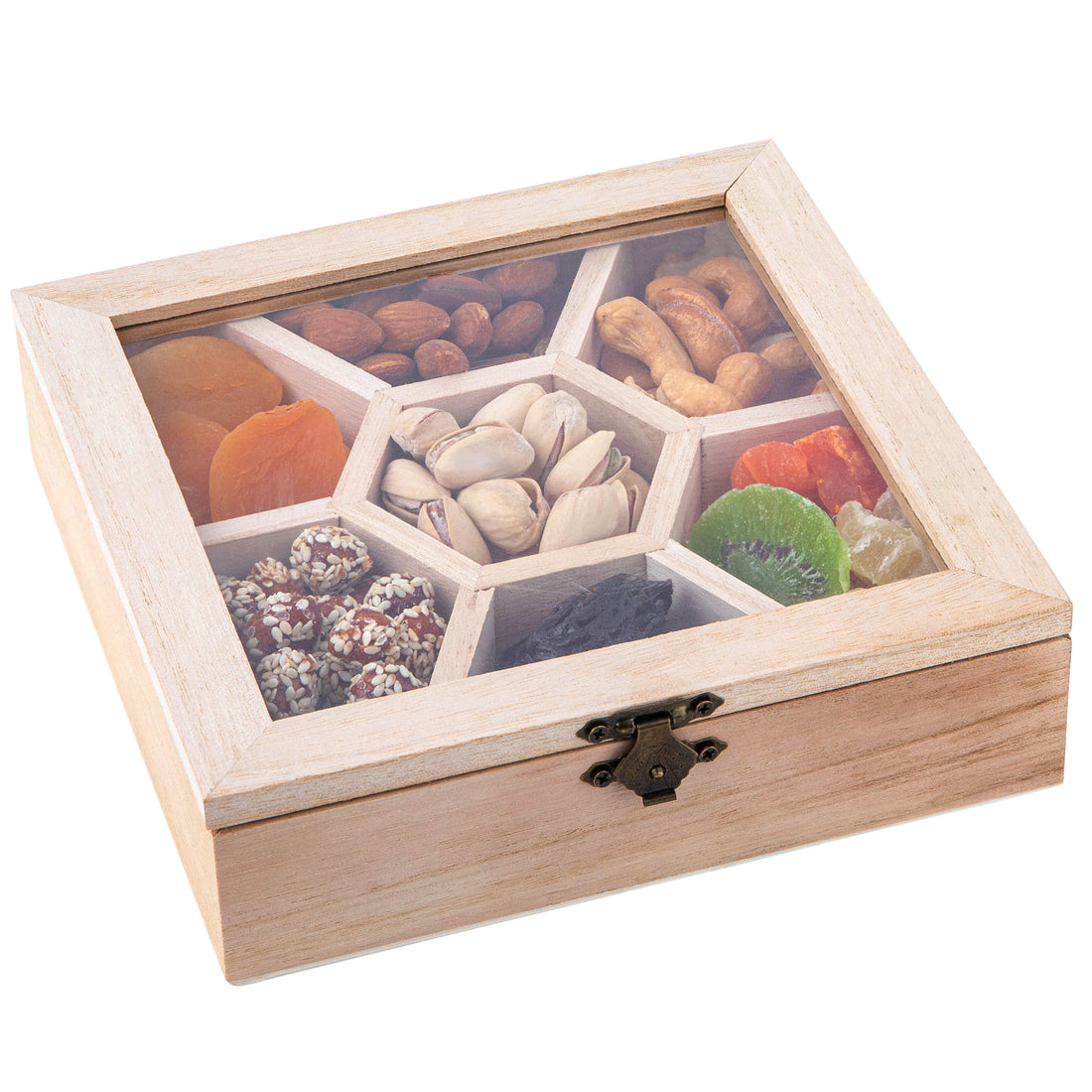 Wooden Sectional Boxes With Lid 2 Pack 7''X7''X2''