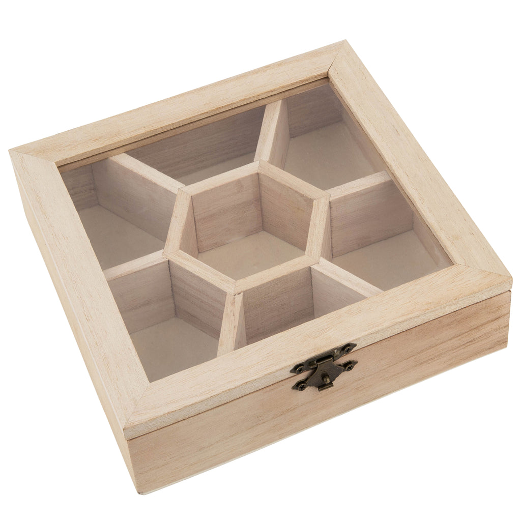 Wooden Sectional Boxes With Lid 2 Pack 7''X7''X2''