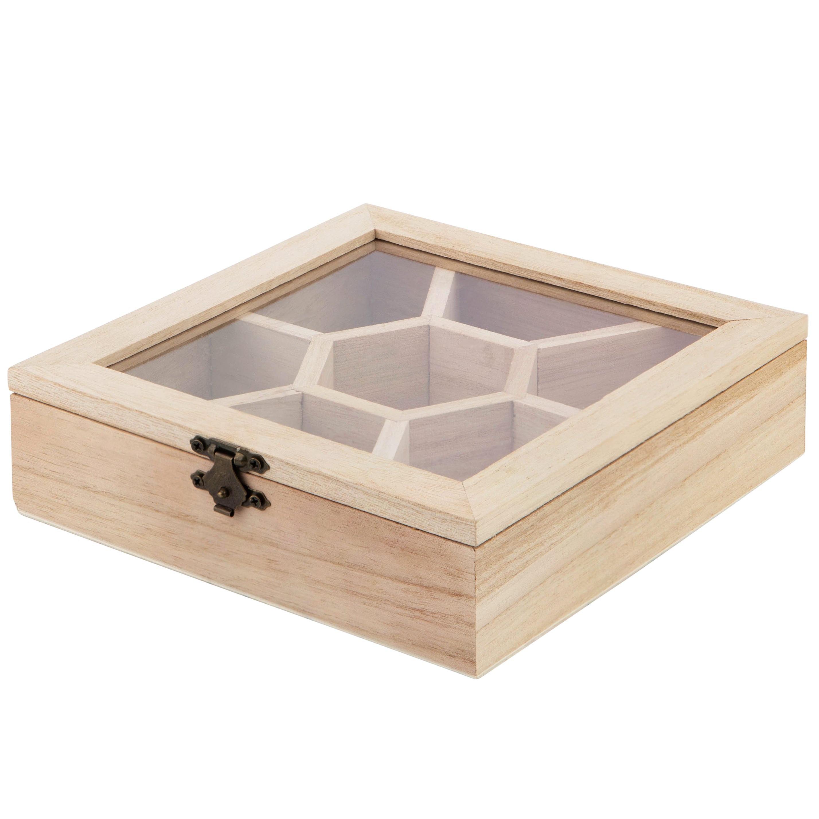 Wooden Sectional Boxes With Lid 2 Pack 7''X7''X2''
