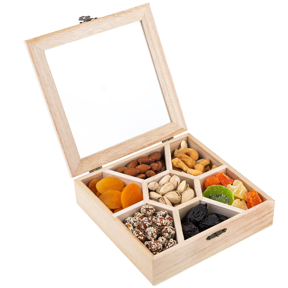 Wooden Sectional Boxes With Lid 2 Pack 7''X7''X2''